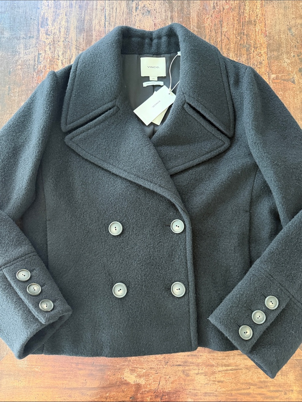 ✨NWT Vince Black Double-Breasted Super Soft Wool Cropped Peacoat✨